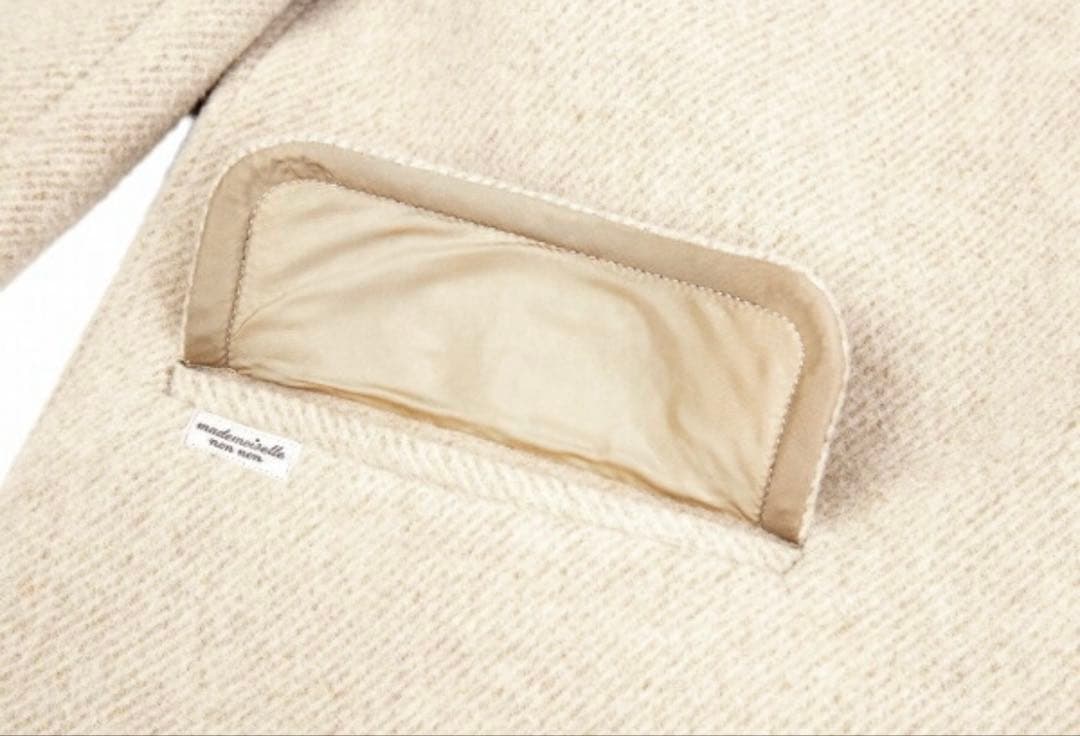 極美品 マドモアゼルノンノン ニット襟 ウールコートベージュ系 日本製 ゆったり