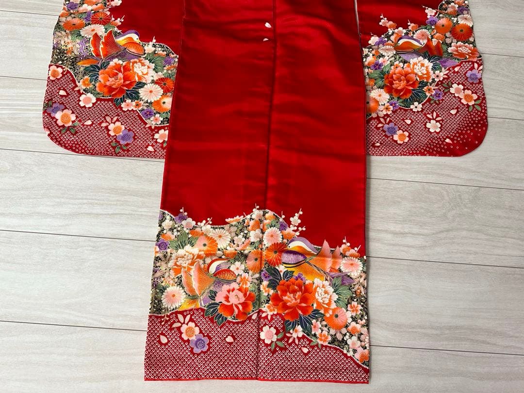 七五三　子ども　着物　小物一式　髪飾り　巾着　扇子　草履　赤