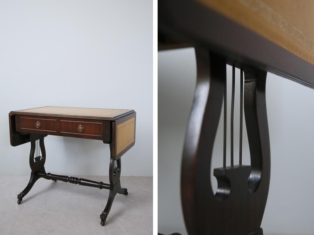 英国アンティーク木製ドロップリーフソファテーブル/折畳机バタフライ(92-282