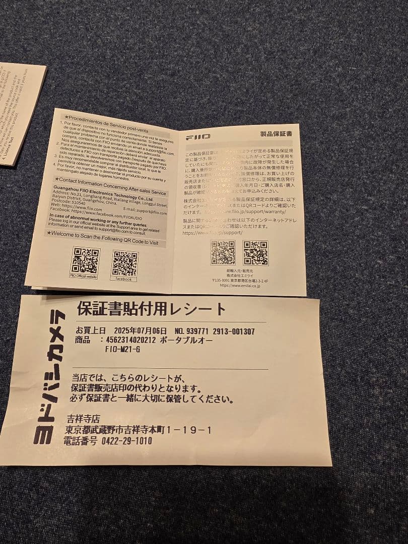 FiiO M21 Titanium Gold 保証書/ケーブル/micro SD