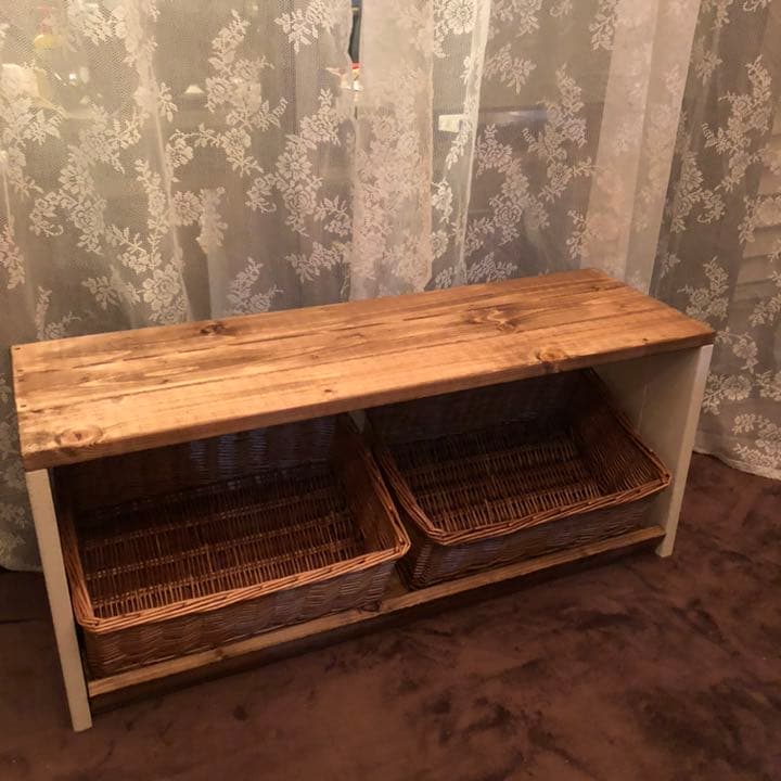 収納ベンチ　斜めver.  ハンドメイド　おもちゃラック　ランドセルラック