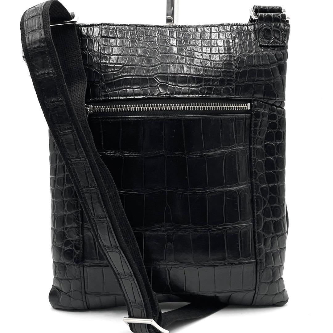 定価25万!!! JRA公認 マットクロコ ショルダーバッグ センター取り 黒