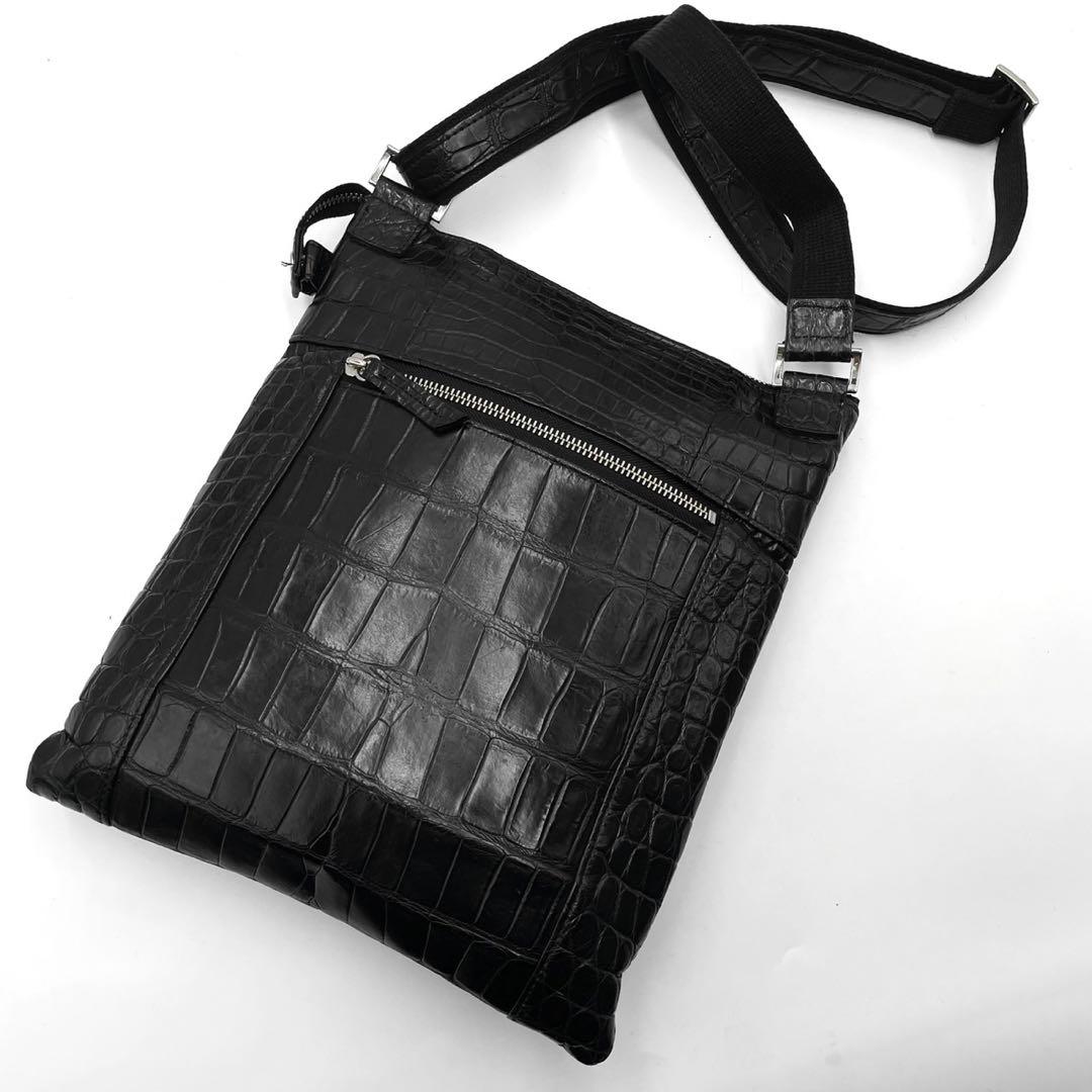 定価25万!!! JRA公認 マットクロコ ショルダーバッグ センター取り 黒