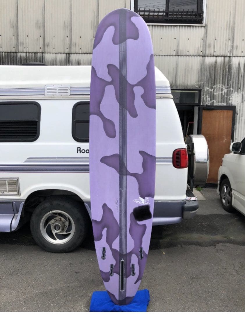 値下げ★ロングボード　9.05ft ハンドシェイプ★美品　紫　迷彩柄
