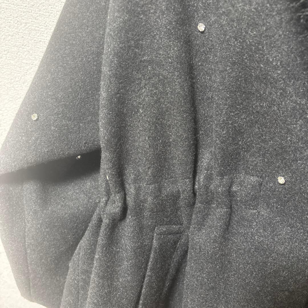 NICE CLAUP ナイスクラップ フードフェイクファービジューミドルコート