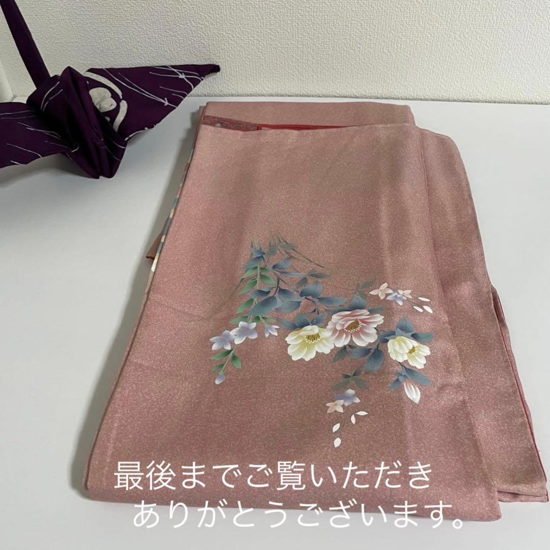 ぽ*ん様 付下げ 牡丹 萩 唐草文 正絹 裄67 トールサイズ v209