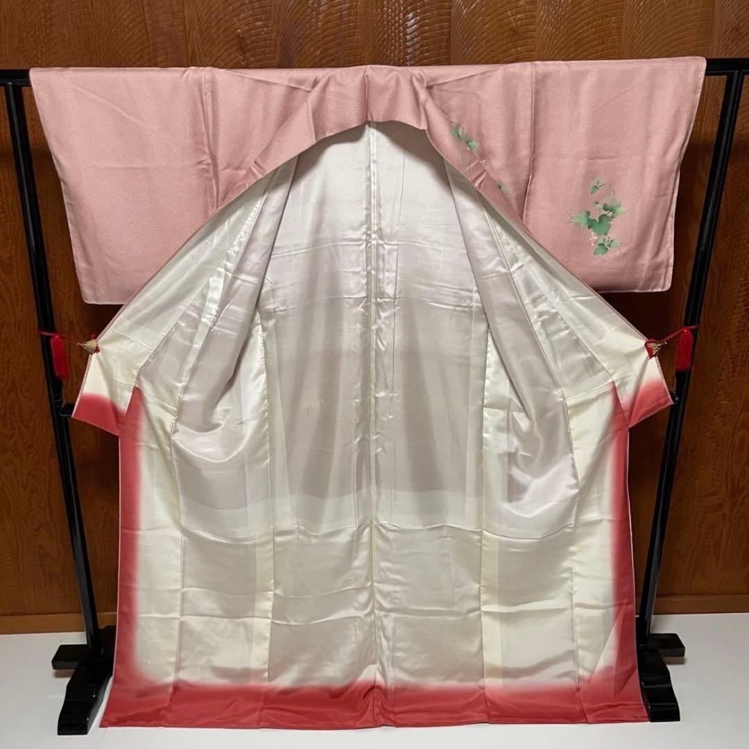 ぽ*ん様 付下げ 牡丹 萩 唐草文 正絹 裄67 トールサイズ v209