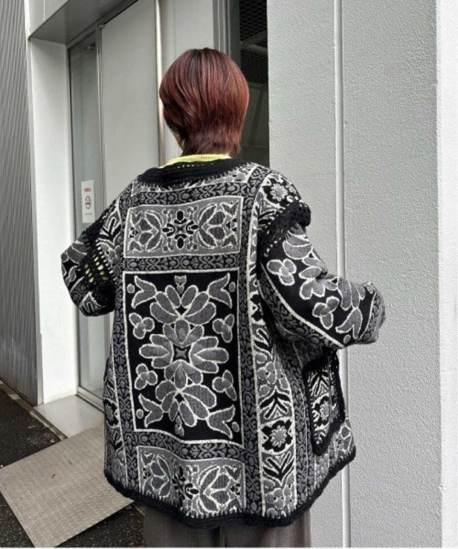 Ameri RUG PATTERN KNIT JACKET ブラック