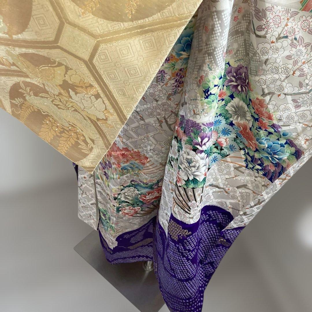 豪華振袖フルセットお探しの方に　白地　ホワイト　花柄　金彩　成人式