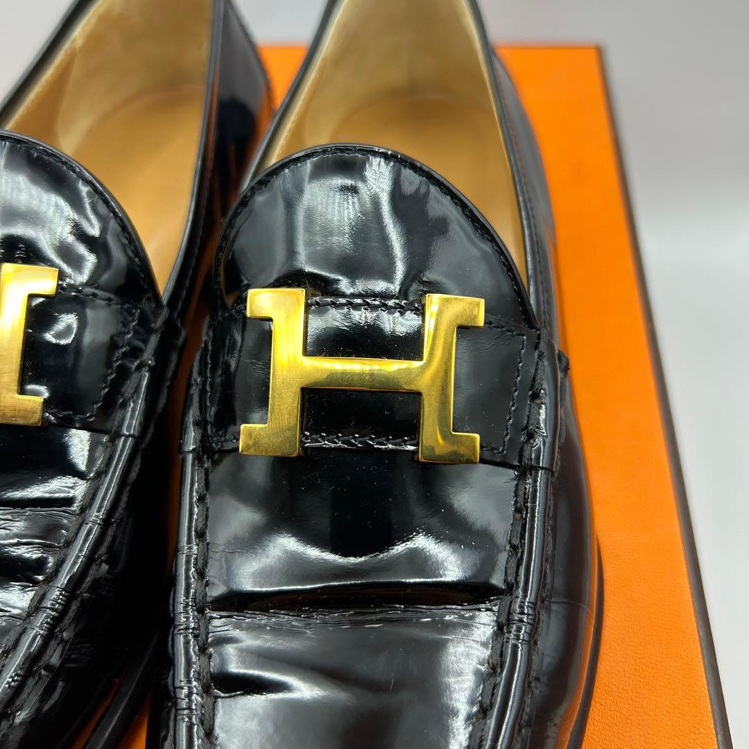 極美品 エルメス コンスタンス Hロゴ ブラック ローファー 36 1/2