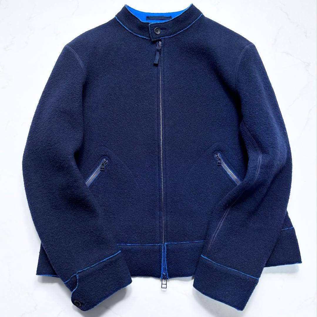 現行タグ✨45R 縮絨ウールジャケット ダブルジップアップブルゾン 秋冬 紺 2