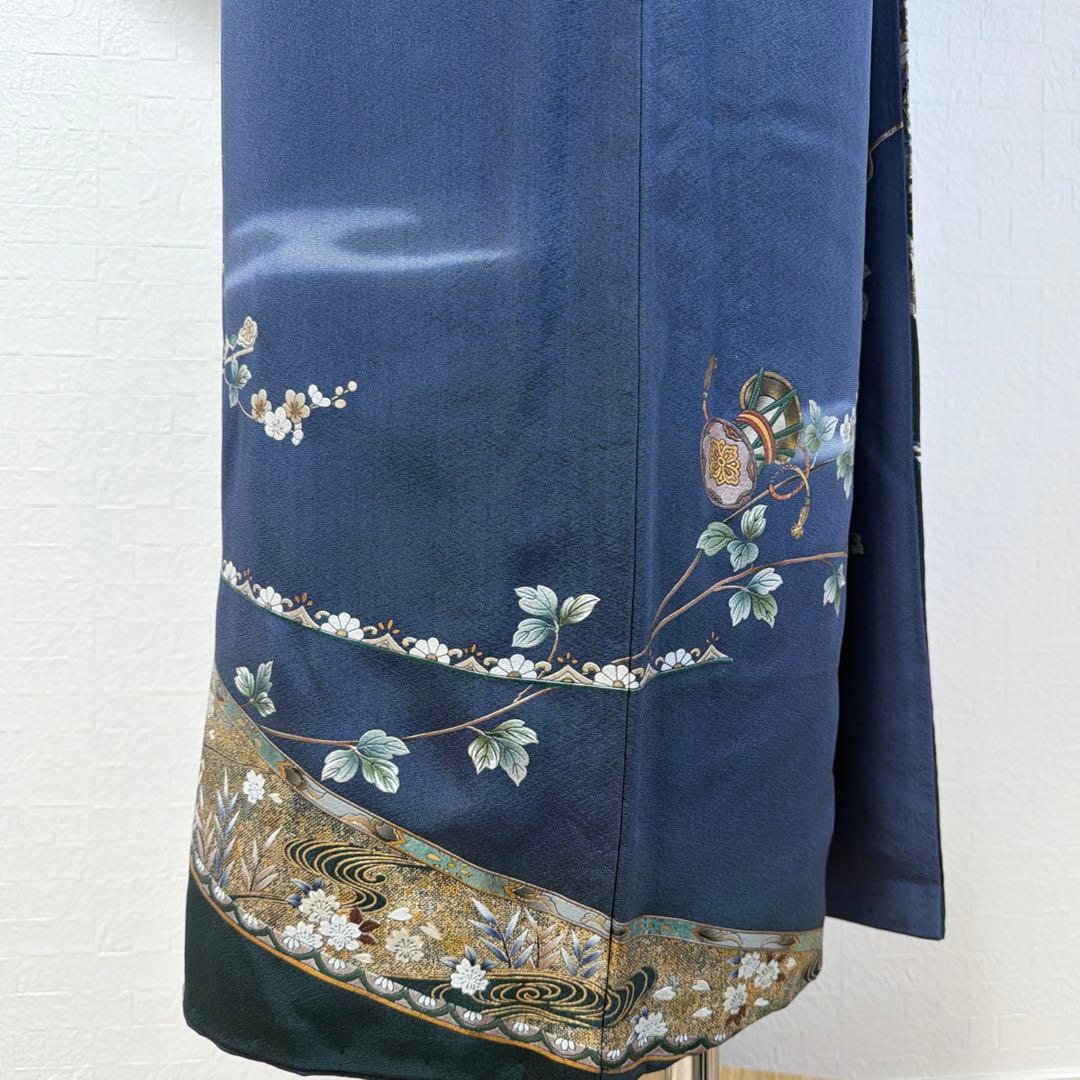 494 訪問着フルセット 正絹 紺 ネイビー 金銀彩 暈し染め フォーマル 上品
