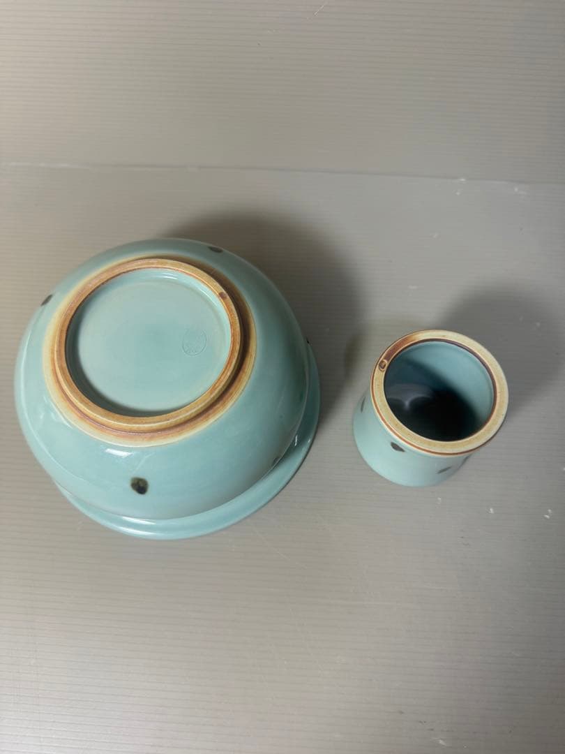 2447 茶道具 皆具 飛青磁 鼓形 横山瑞祥作