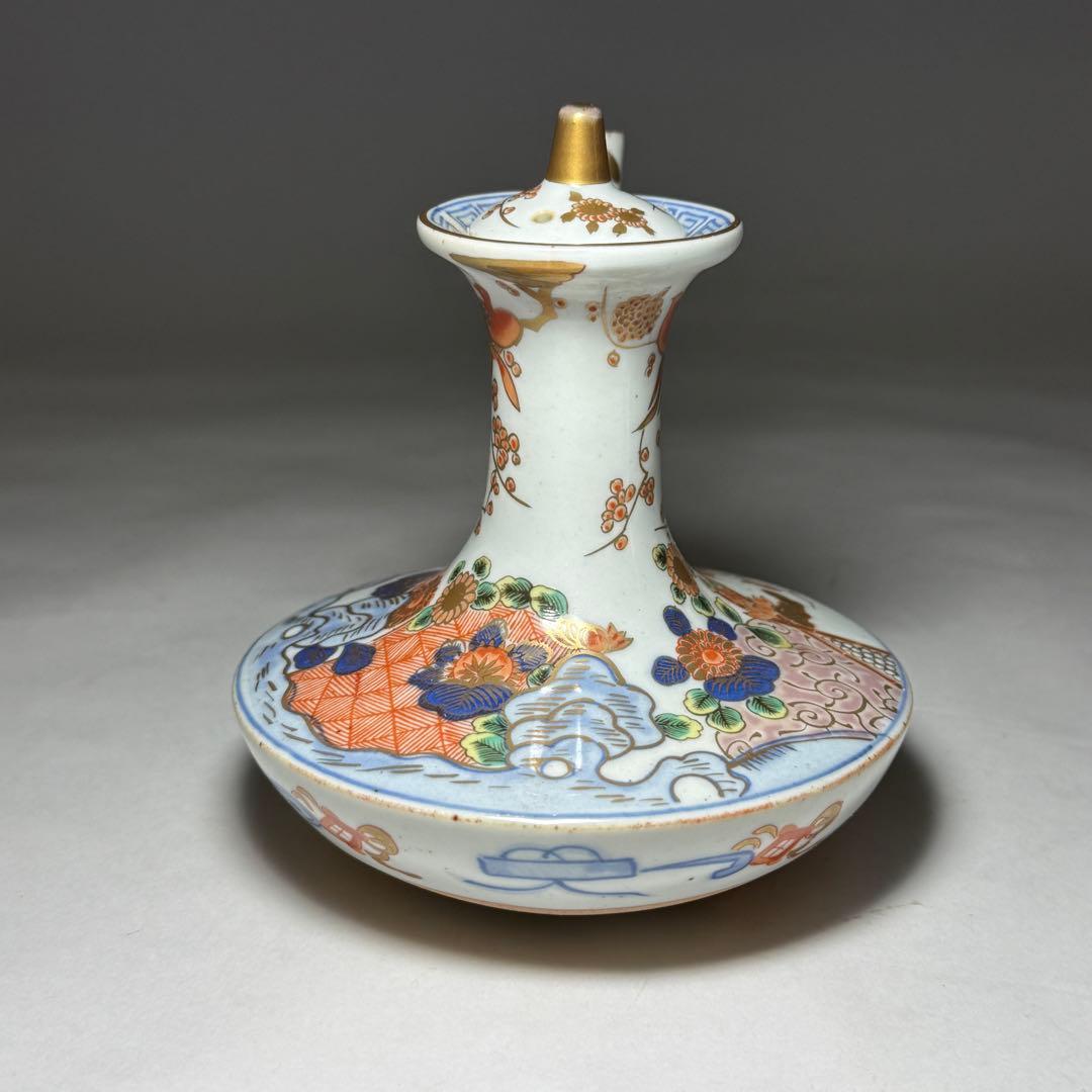 ◆伊万里 染錦金彩花鳥文銚子一対 酒器 上手品 明治時代◆