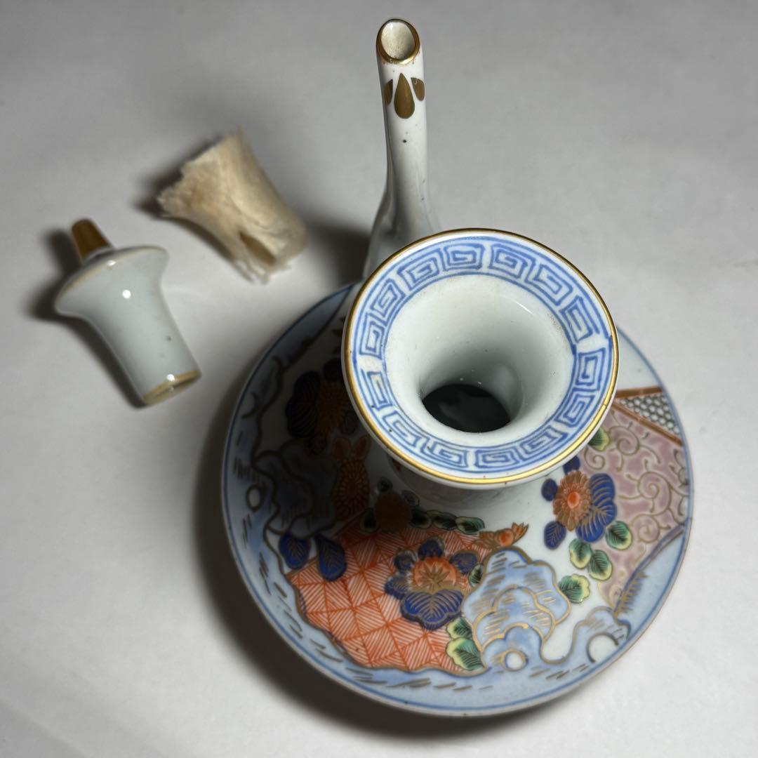 ◆伊万里 染錦金彩花鳥文銚子一対 酒器 上手品 明治時代◆