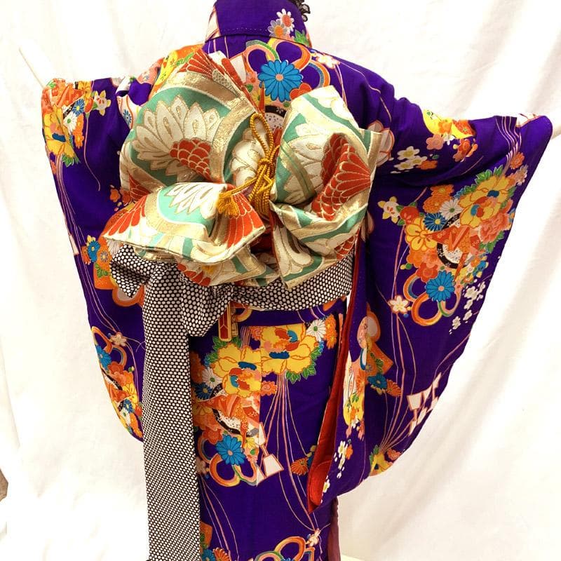 510ag10■七五三 七歳 女児 セミアンティーク着物&丸帯&長襦袢■状態良好