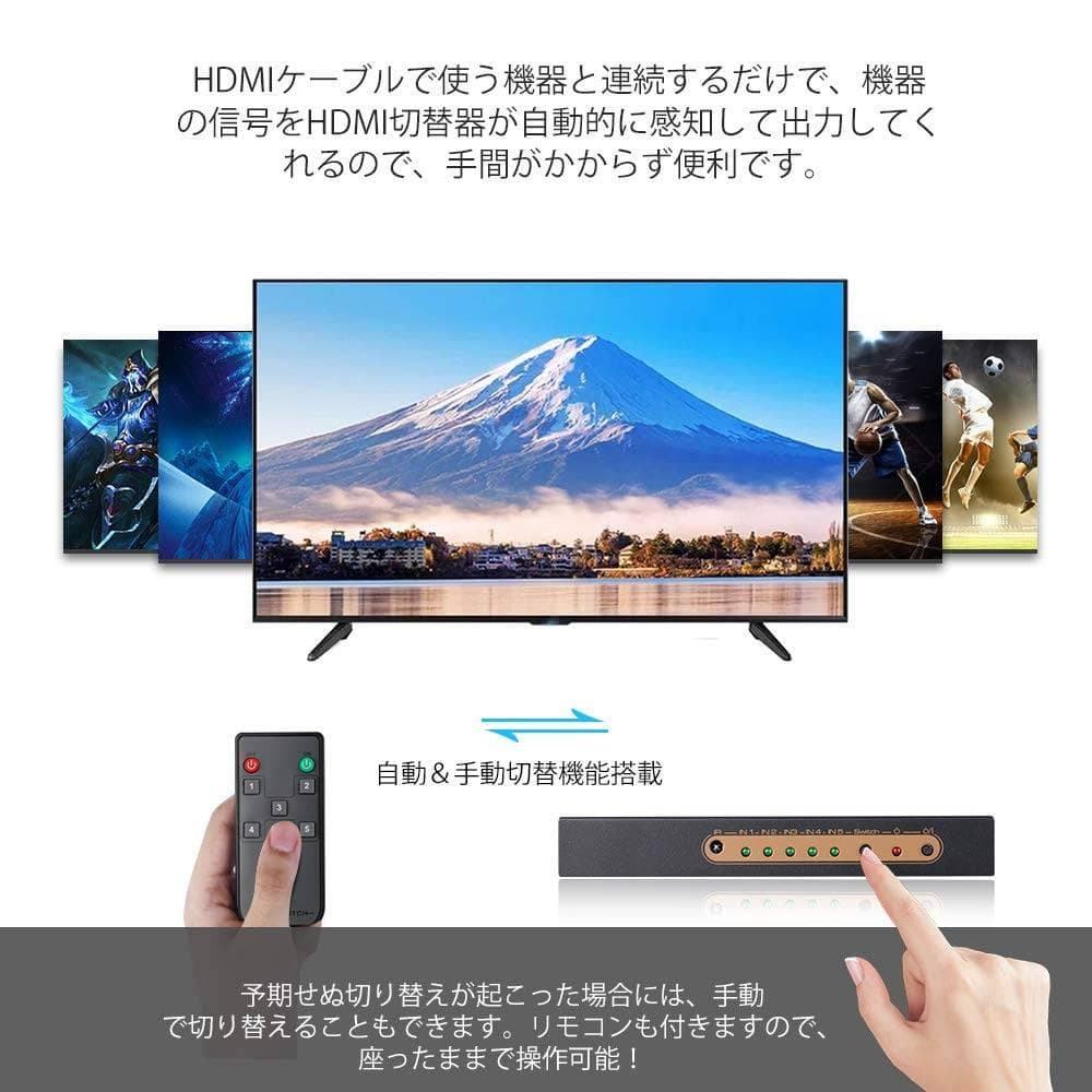 5入力1出力 HDMI切替器 リモコン付き
