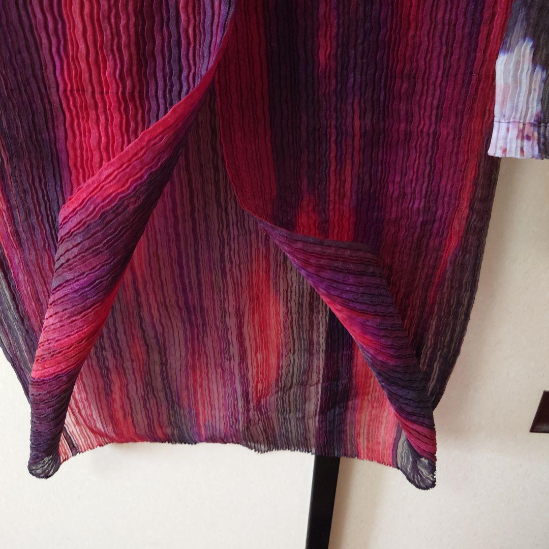 イッセイミヤケ　プリーツ　カーディガン　トップス　赤系　レトロ　レディース