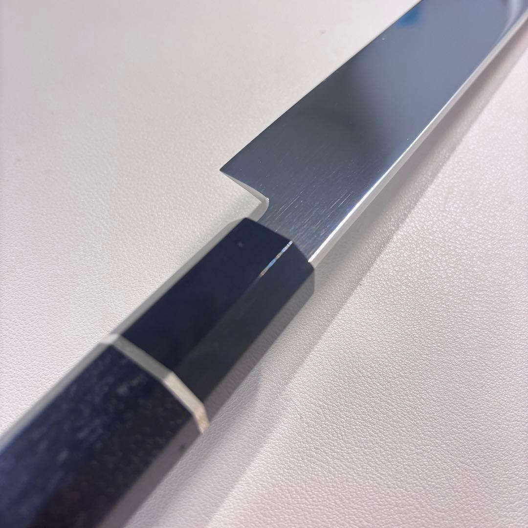 270mm先丸柳刃包丁 鏡面　黒檀黒水牛銀巻八角柄 刺身包丁 全鋼「鞘付き」