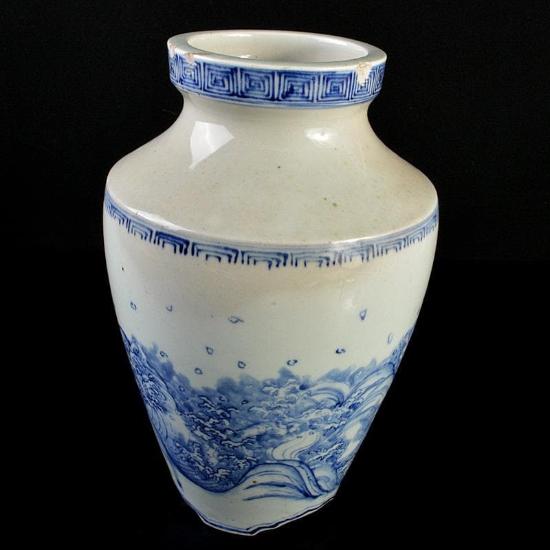 瀬戸焼　古瀬戸染付　巌手製　荒波文　花瓶　M　R7275F