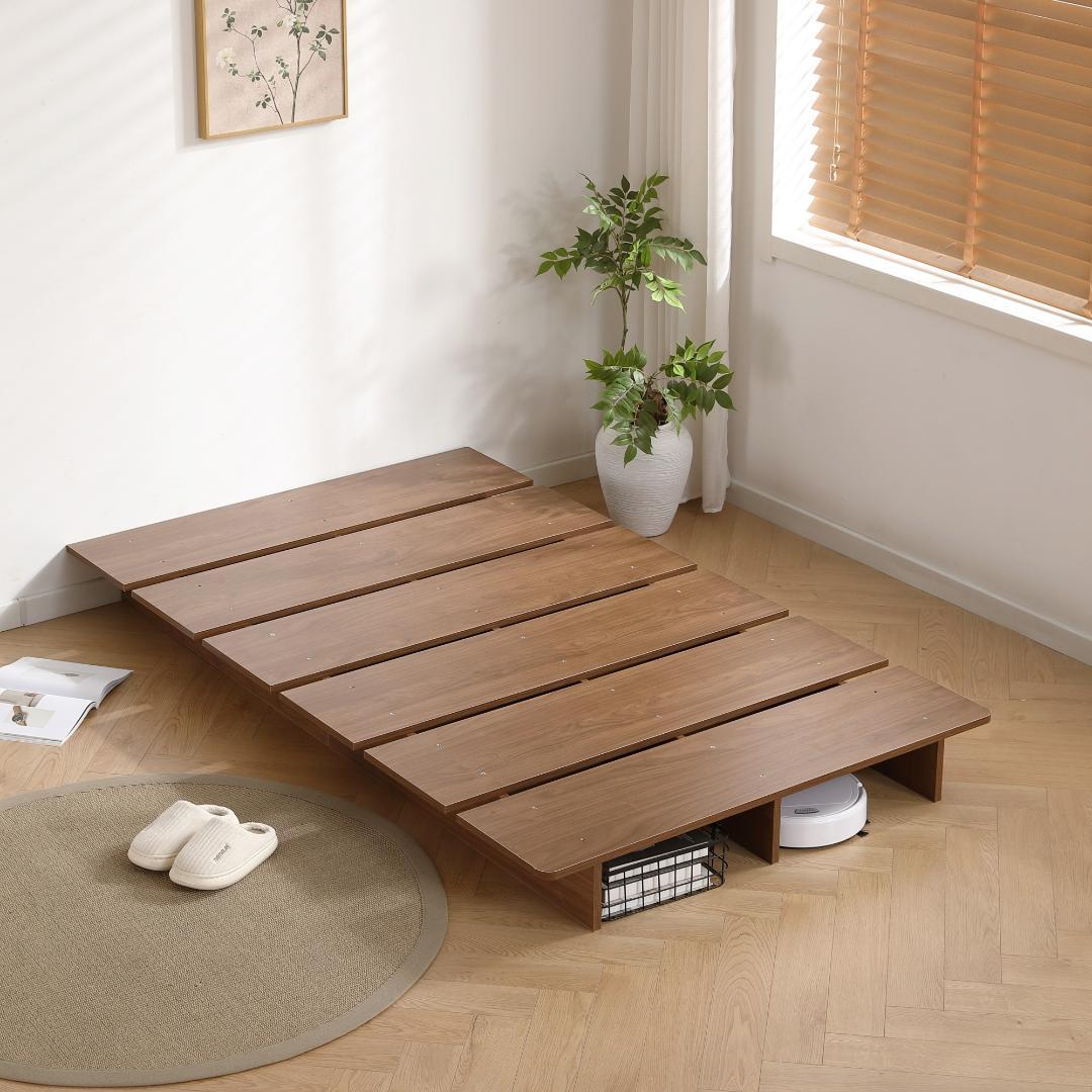 【幅100cm】ベッド　脚付き　木目調　コンパクト　BROWN