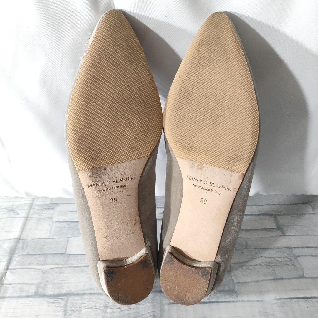 保存袋付き✨マノロブラニク　ハンギシ　ベロア　グレー×シルバー　39