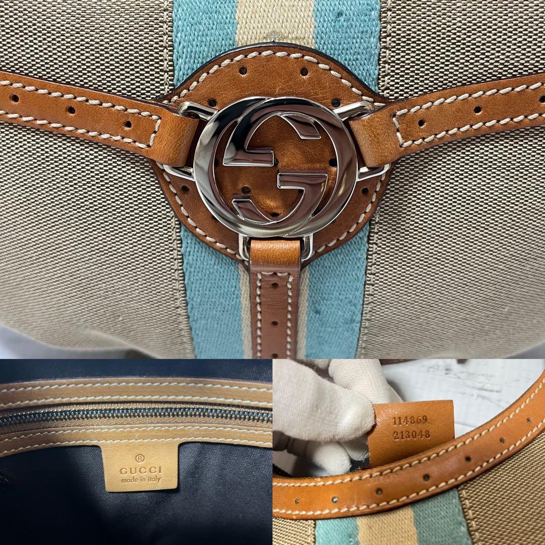 【希少カラー】グッチ インターロッキング ショルダーバッグ レザー キャンバス