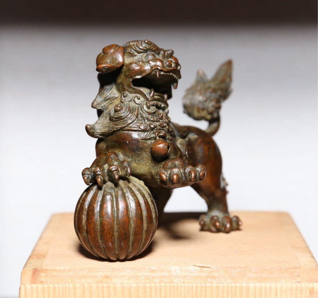 日本美術　龍文堂　安之介　古銅製　獅子香炉　木箱付き　時代物　古物　文房具
