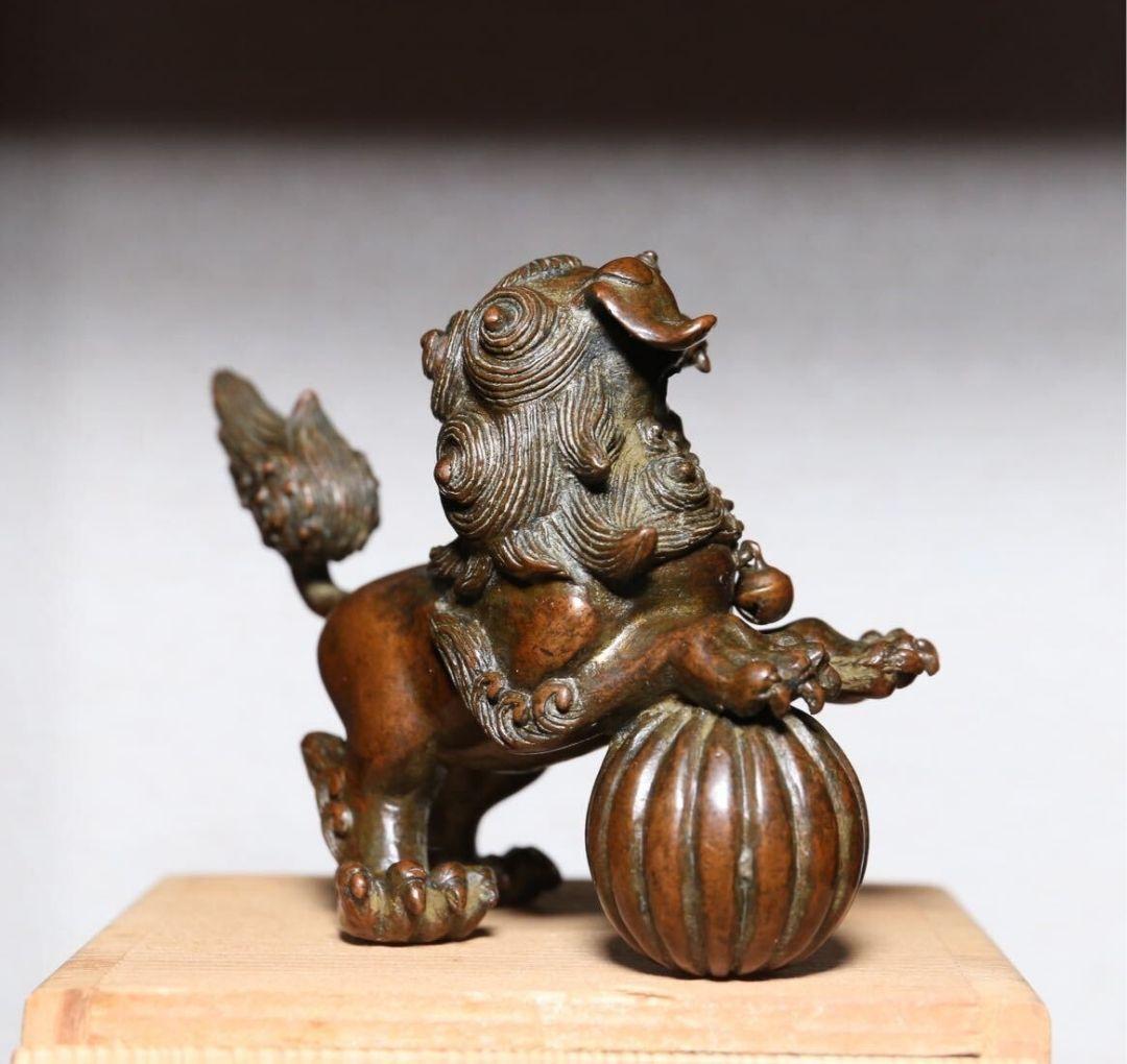 日本美術　龍文堂　安之介　古銅製　獅子香炉　木箱付き　時代物　古物　文房具