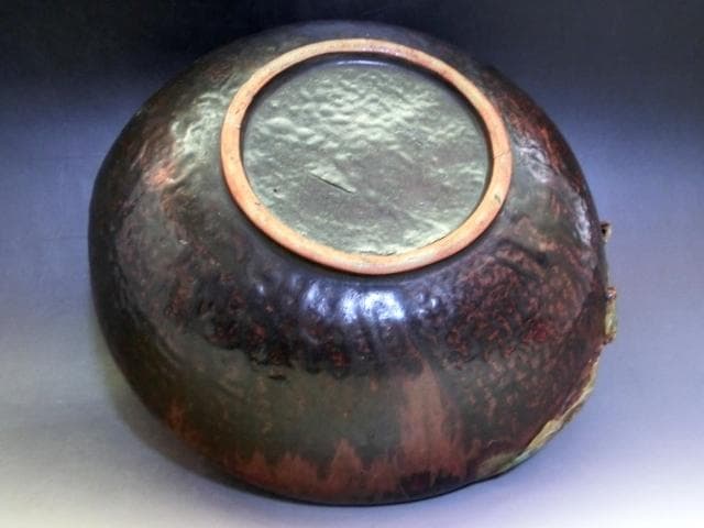 鉢■古曽部焼 桃の形 茶釉 大鉢 菓子器 菓子鉢 古美術 時代物 骨董品■