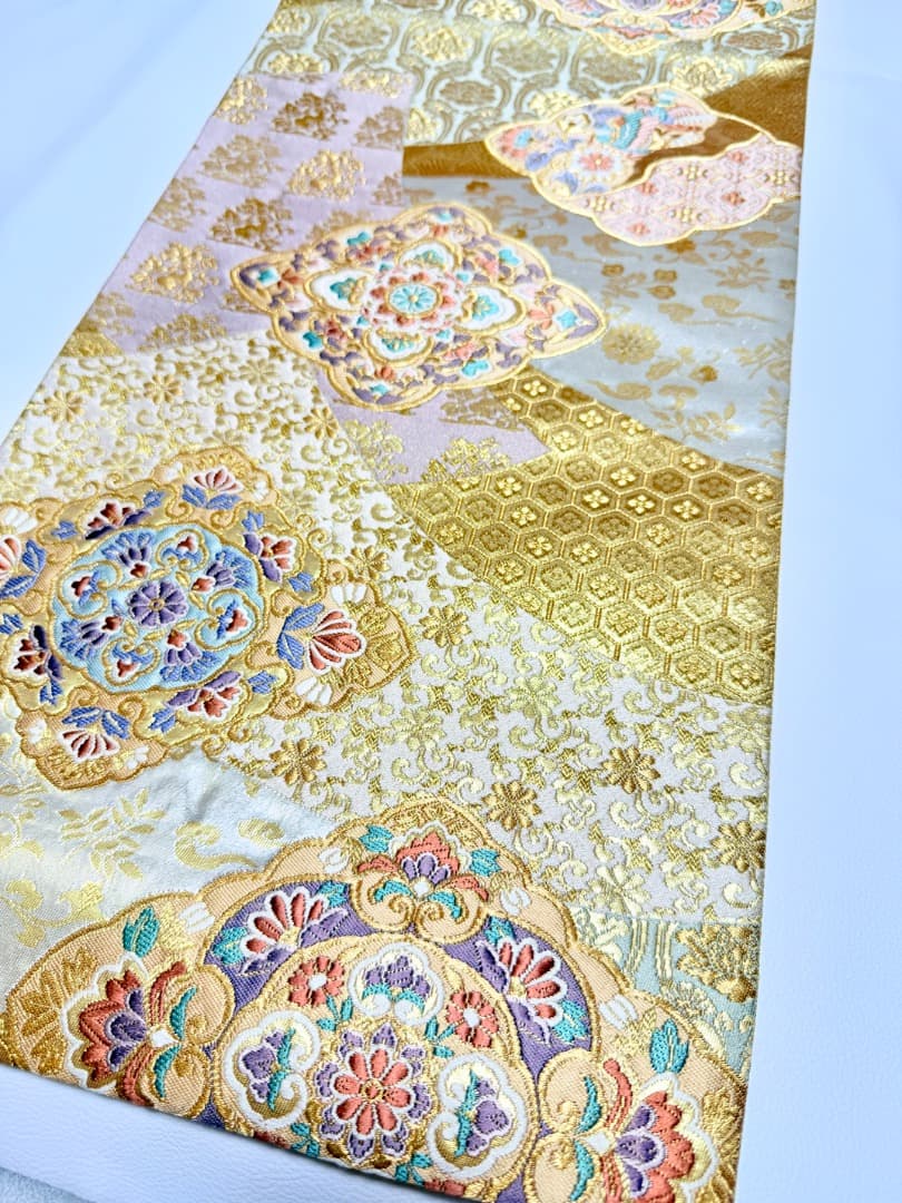 高級 袋帯 正絹 六通柄 西陣織 花文様 ゴールド 唐織 訪問着 色無地 留袖