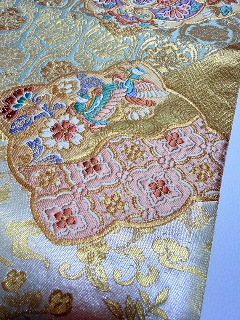 高級 袋帯 正絹 六通柄 西陣織 花文様 ゴールド 唐織 訪問着 色無地 留袖