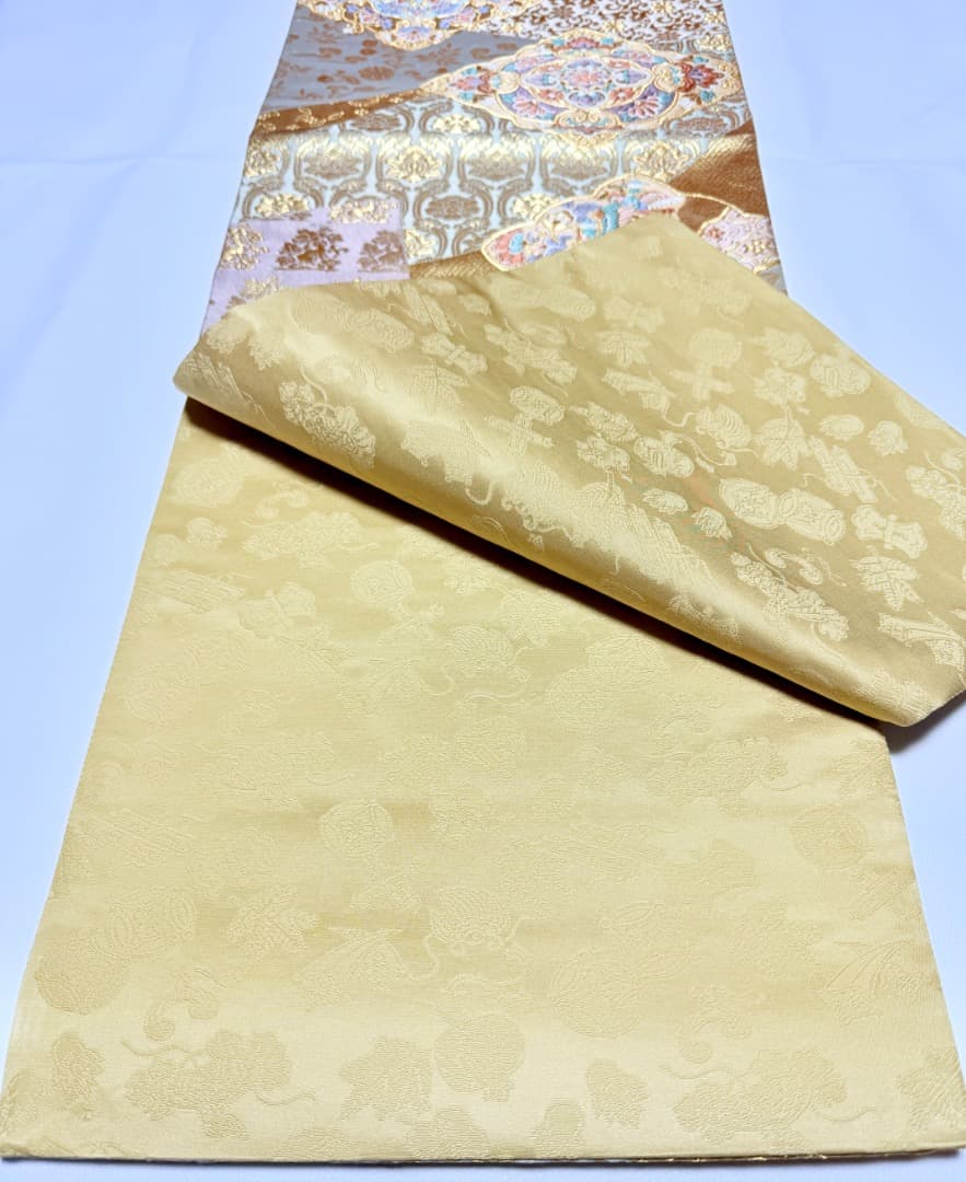 高級 袋帯 正絹 六通柄 西陣織 花文様 ゴールド 唐織 訪問着 色無地 留袖
