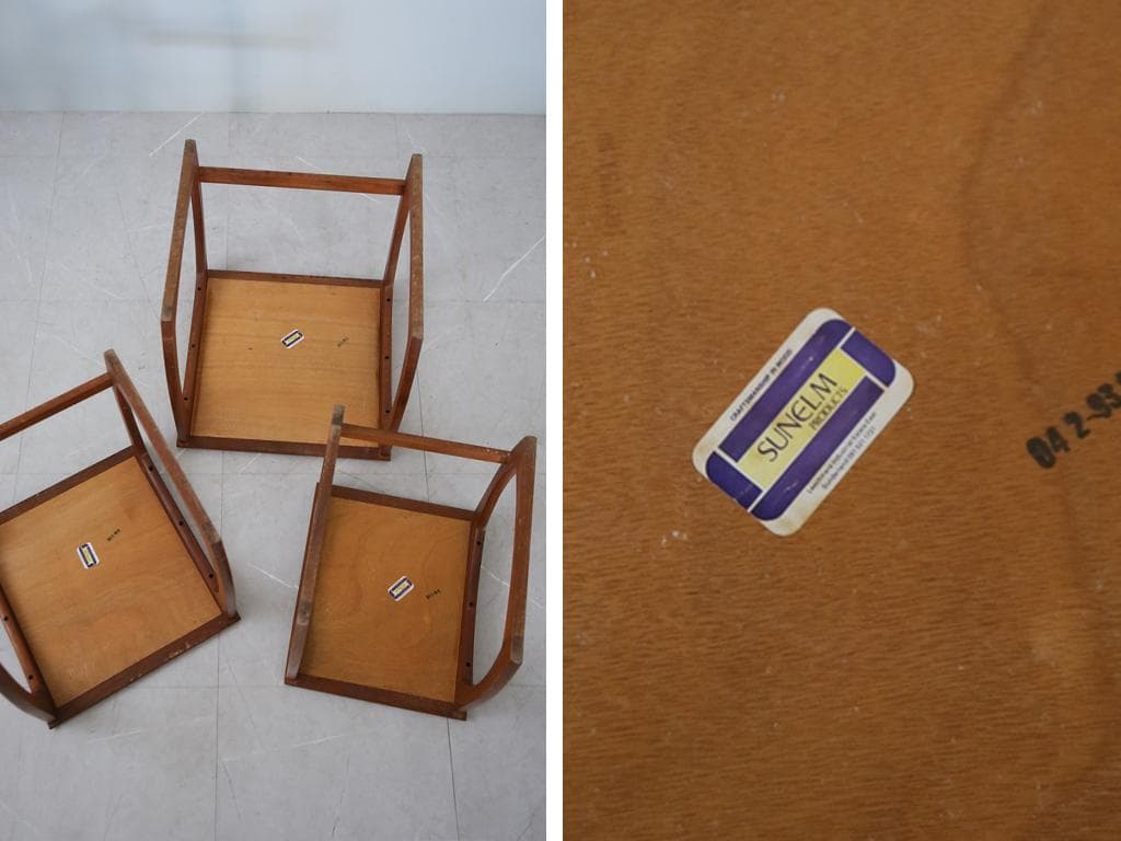 英国アンティークSUNELM製チークネストテーブル3台サイドテーブル92-125