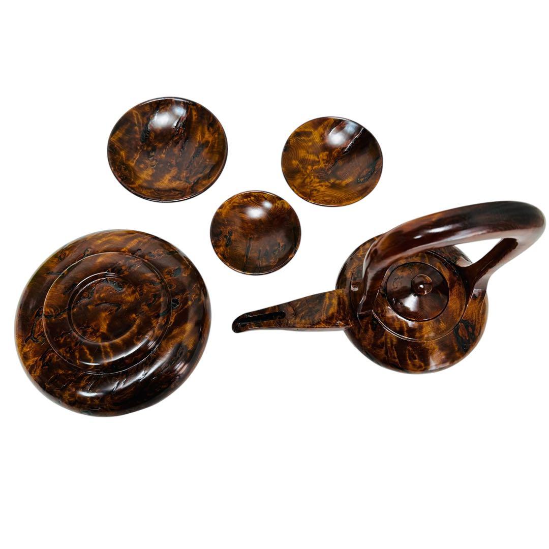 屋久杉 層蘇器 川下幸徳作 美術品　お屠蘇　銚子　台座　盃