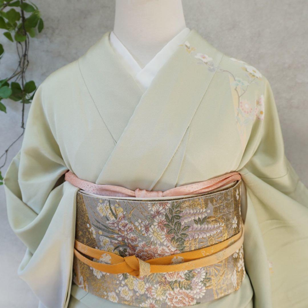 訪問着２点セット正絹　卒業式　入学式　お宮参り【訪問着、袋帯、帯締め、帯揚げ】