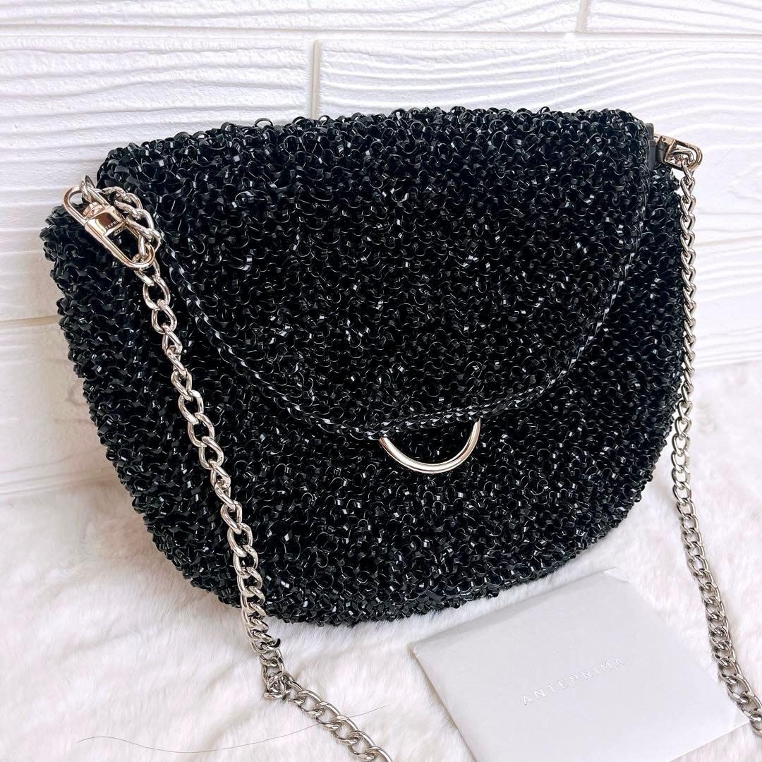 極美品☆アンテプリマ チェーンショルダーバッグ ポーチ 保証書付き ブラック