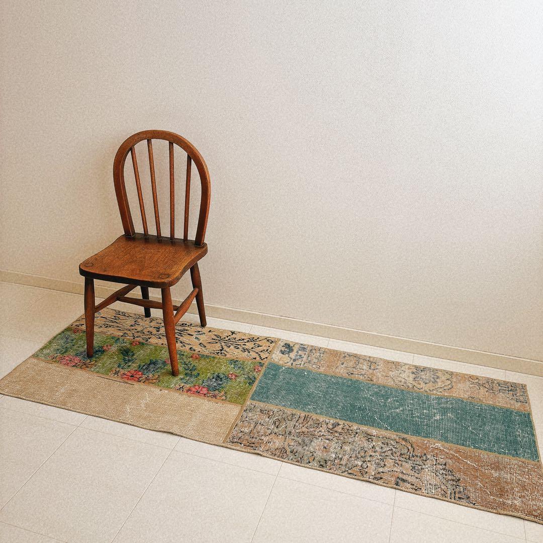 トルコ　ヴィンテージ　ラグ　パッチワーク　グリーン　ベージュ