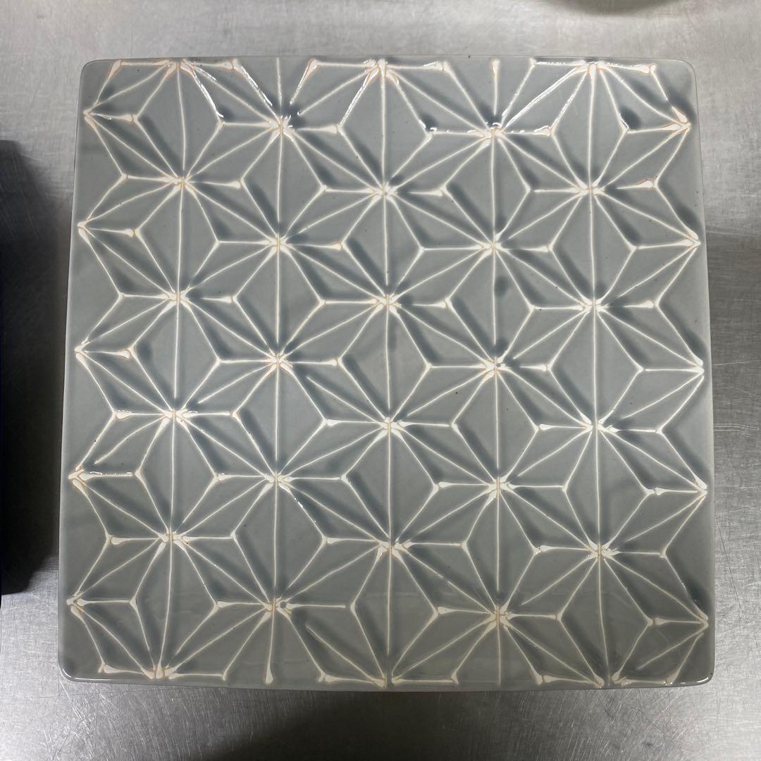 波佐見焼　ホワイトライン　スクエアプレート　L　グレー　翔芳窯