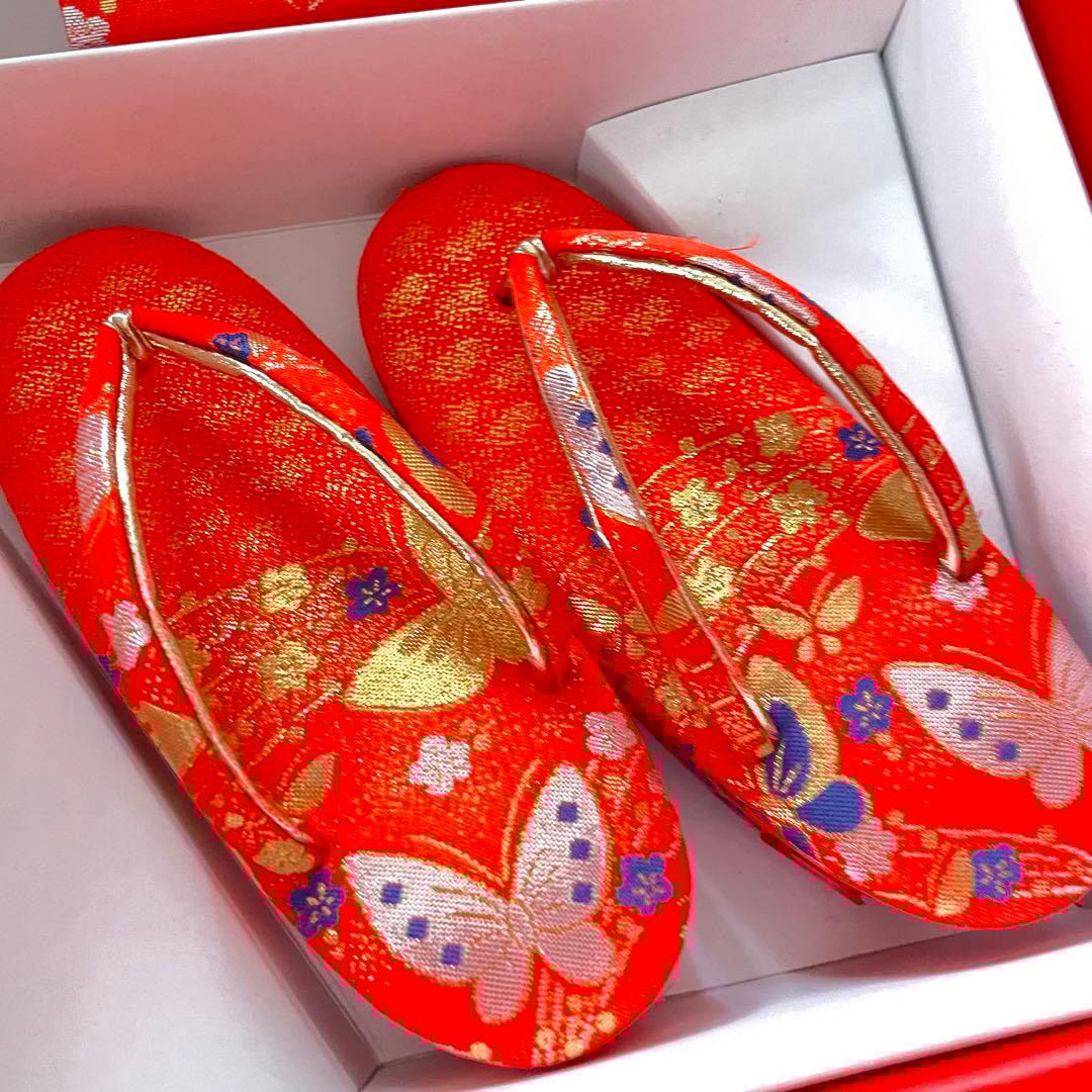 縁起の良い扇柄の七五三 7歳 着物 袋帯 長襦袢 小物セット オレンジ グリーン