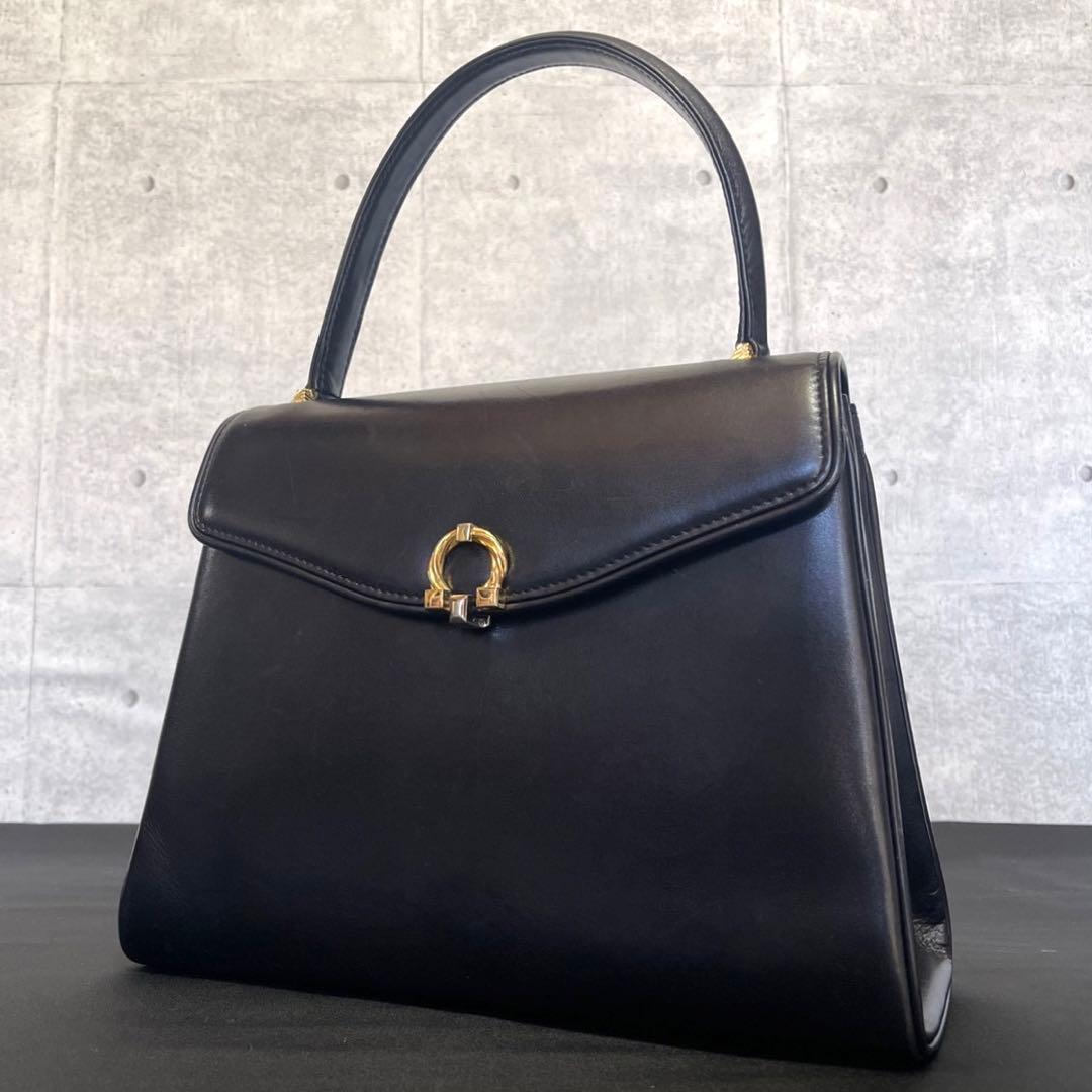 【WAKO】銀座和光 カーフレザー ブラック ゴールド金具 トップハンドルバッグ