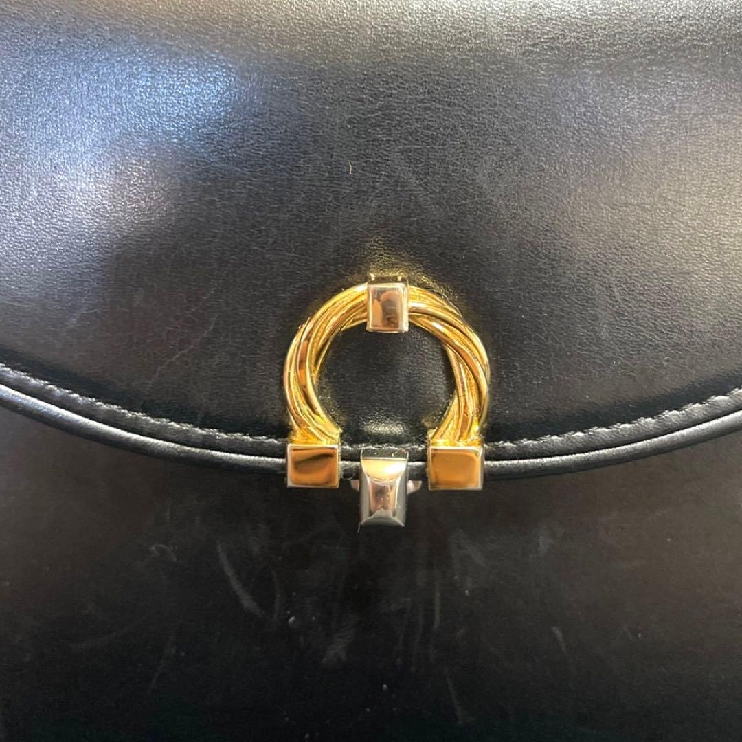 【WAKO】銀座和光 カーフレザー ブラック ゴールド金具 トップハンドルバッグ