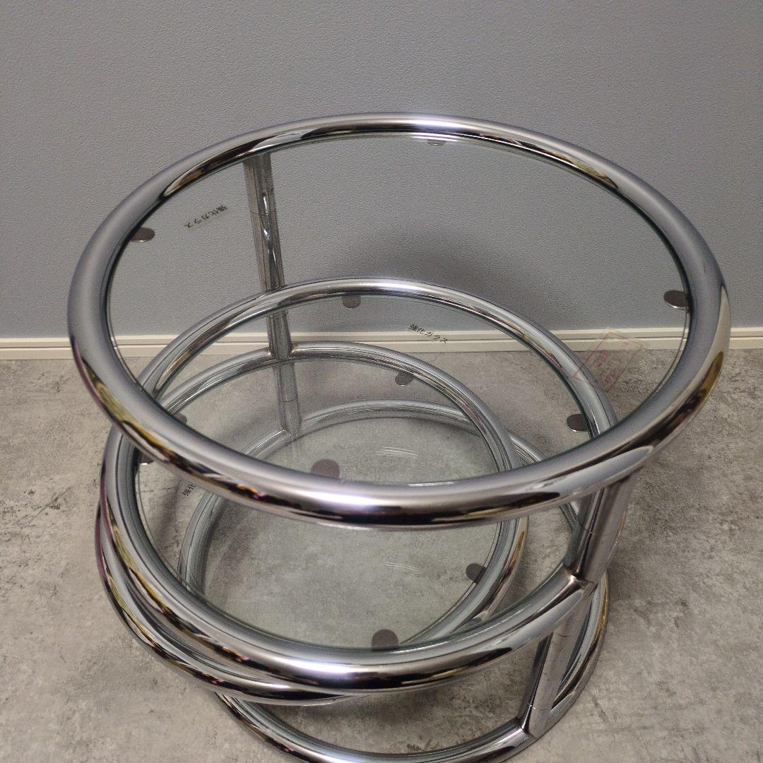 ラウンドテーブル 3段ガラス ミッドセンチュリー モダン スペースエイジスタイル