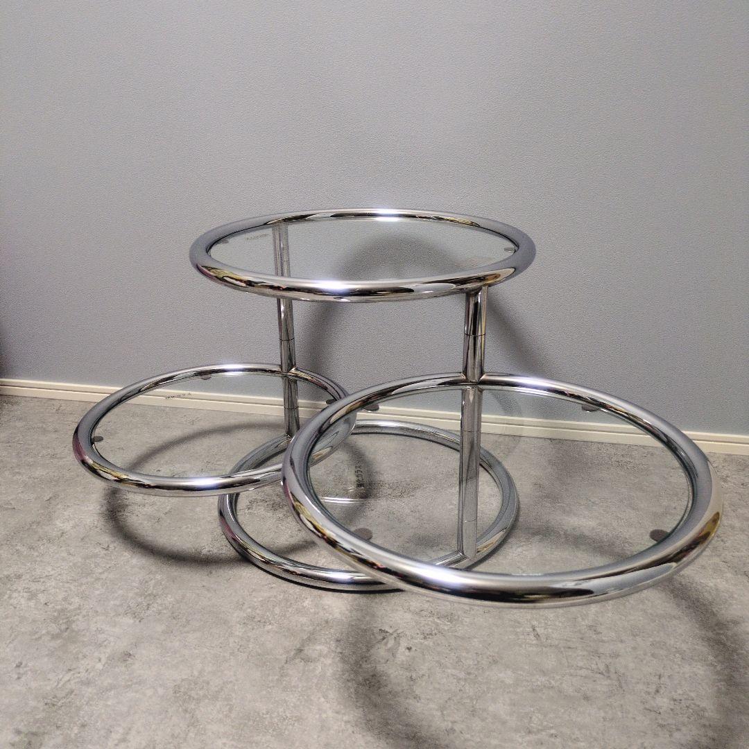 ラウンドテーブル 3段ガラス ミッドセンチュリー モダン スペースエイジスタイル