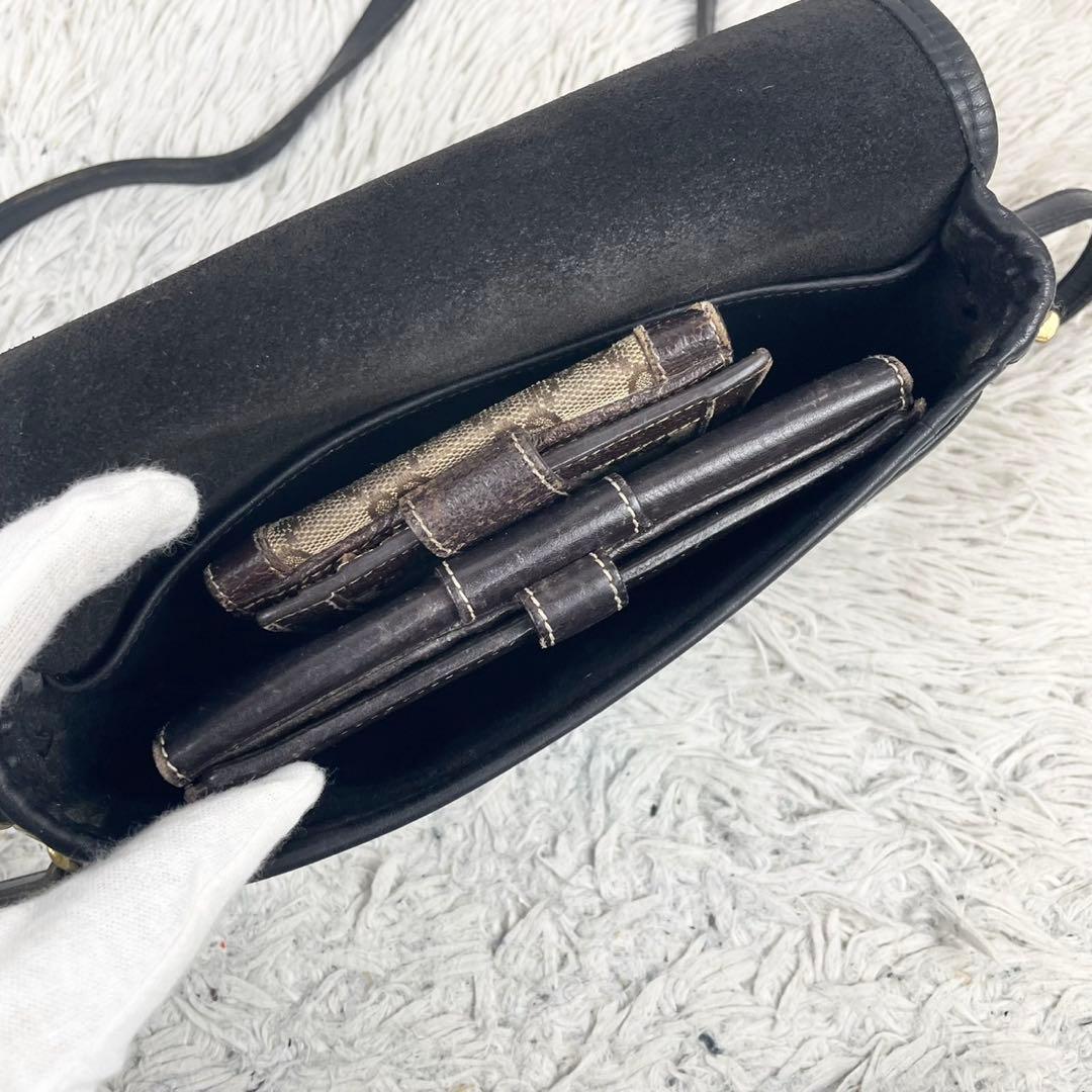 美品 オールドコーチ レザー ショルダーバッグ ターンロック フラップ 黒