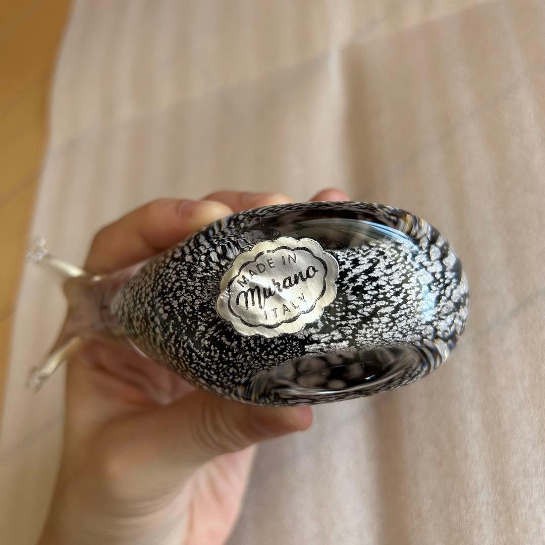 【激レア・新品】ムラーノ ベネチアンガラス 鳥 ハト 置物（黒・白・イタリア）