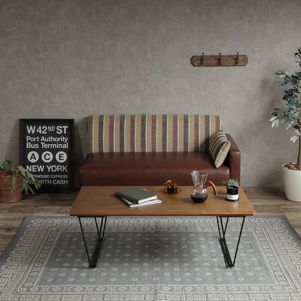 2人掛けソファ　クッション付き　ベンチ　ソファ　ダブルソファ　ブラウン