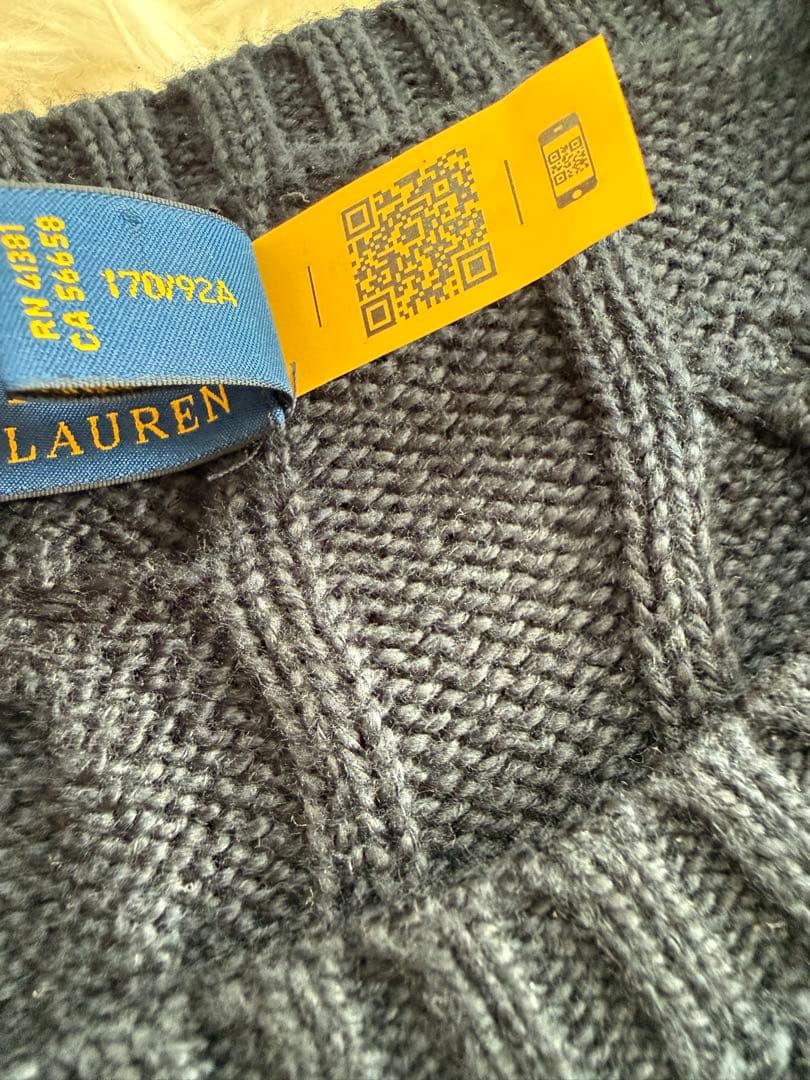 現行 ポロラルフローレン ケーブルニット メンズS ユニセックス 濃紺 ネイビー