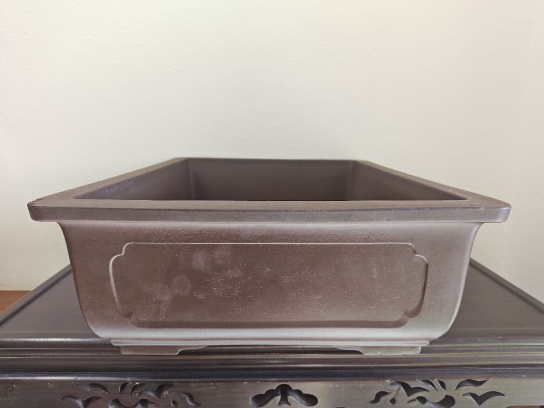 ブラウン長方形盆栽鉢 陶器製 約47cm×36cm×14.5cm　大型
