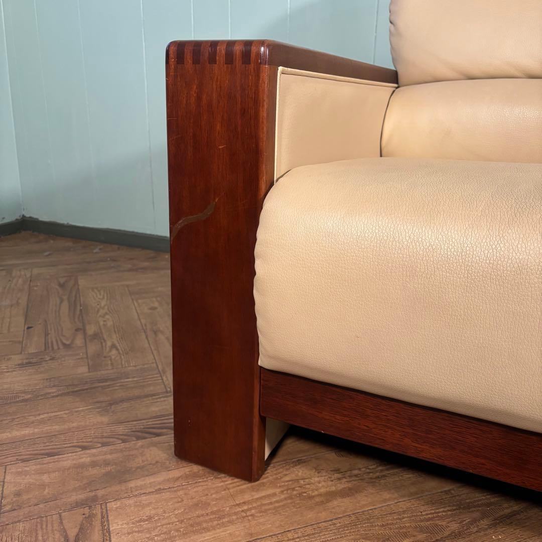 ♦︎maruni ♦︎マルニ 三人掛け　昭和レトロ ソファー 革　木目調